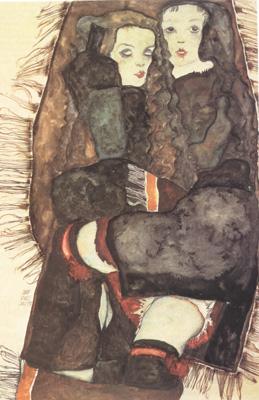 Egon Schiele Two Girls on Fringed Blanket (mk12) Norge oil painting art